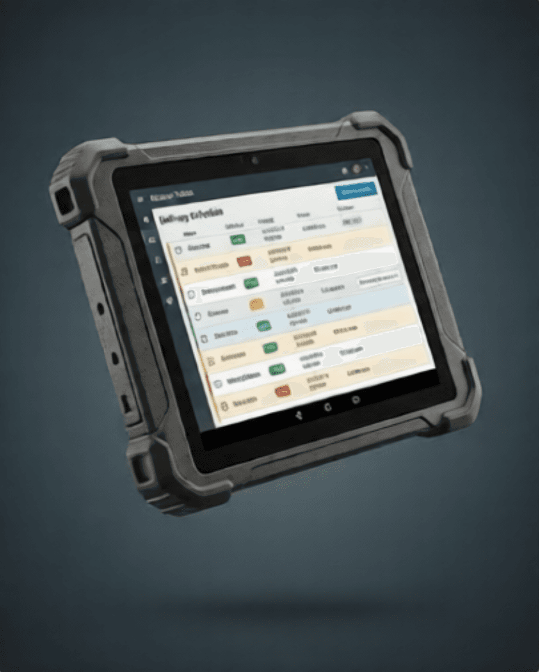 Worker using a rugged touchscreen tablet on site